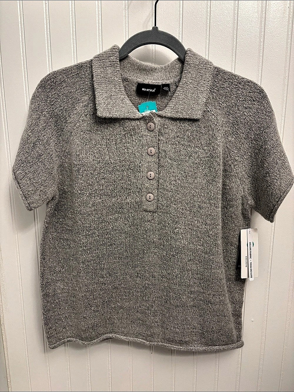 RD STYLE Gray Collared Knit Top NWT